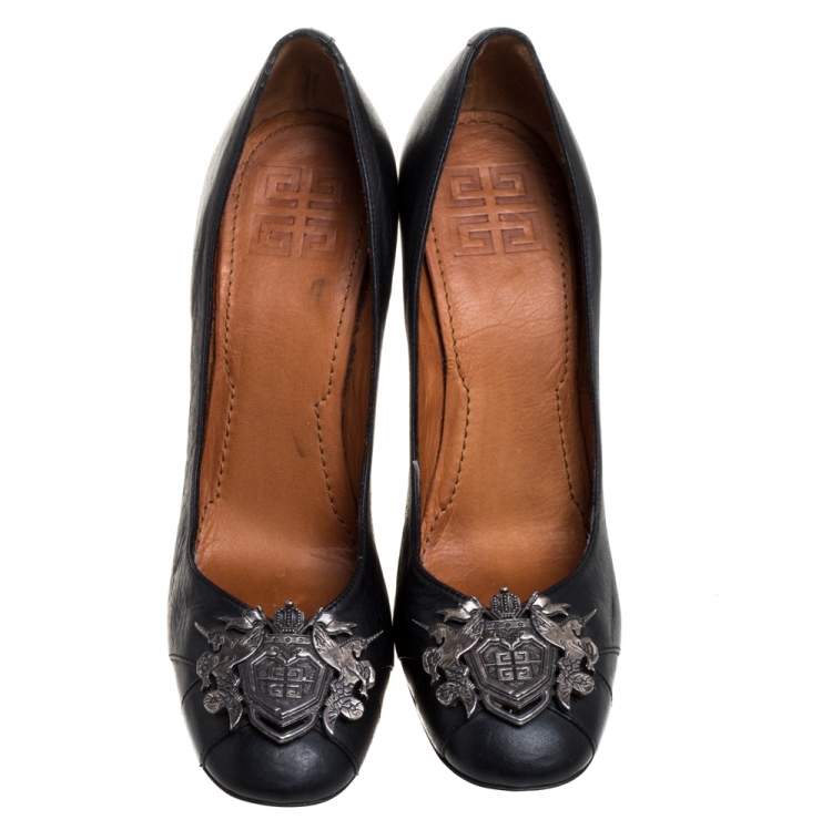 Pre Owned Givenchy Black Leather Embellished Square Toe Pumps Size 38