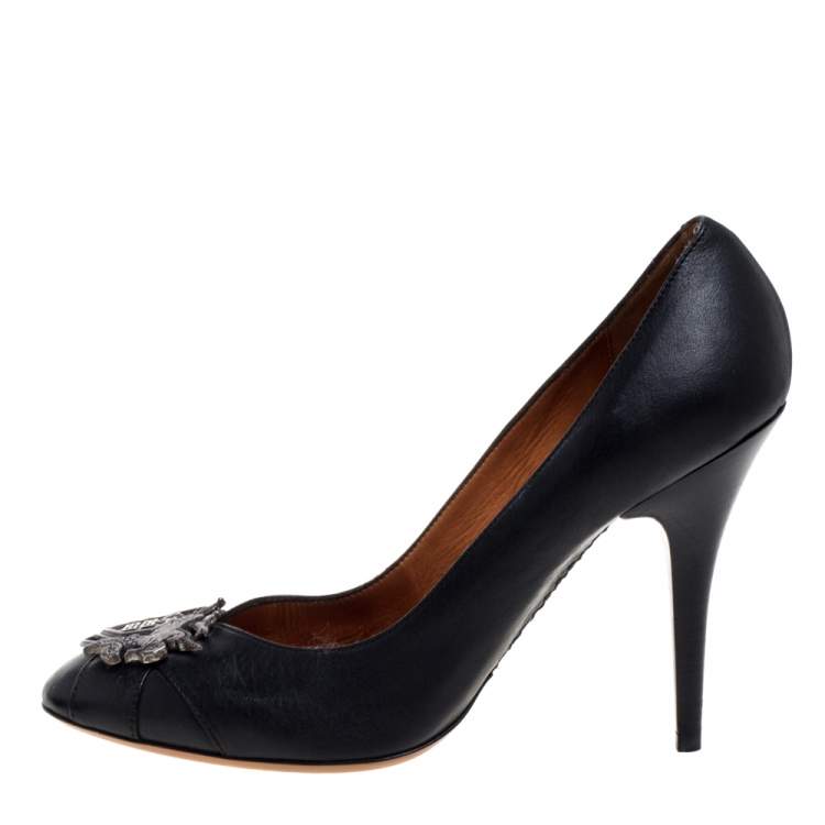 Pre Owned Givenchy Black Leather Embellished Square Toe Pumps Size 38