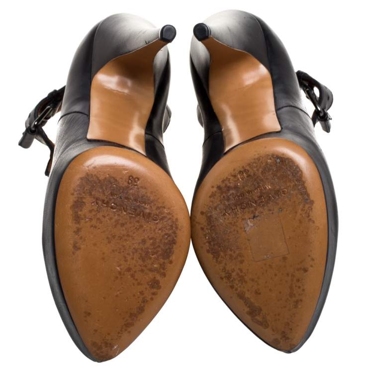 Pre Owned Givenchy Black Leather Peep Toe Platform Ankle Booties Size 39