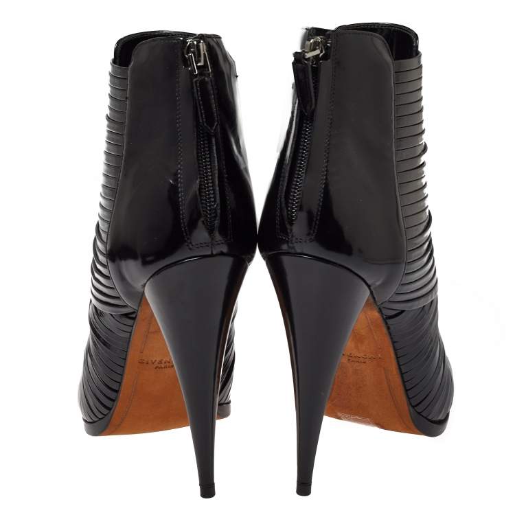 Givenchy Black Strappy Leather Peep Toe Ankle Booties Size 38