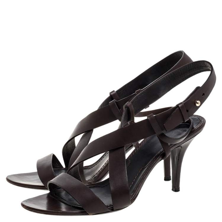 مملوكة مسبقًا Givenchy Dark Brown Leather Ankle Strap Sandals Size 39