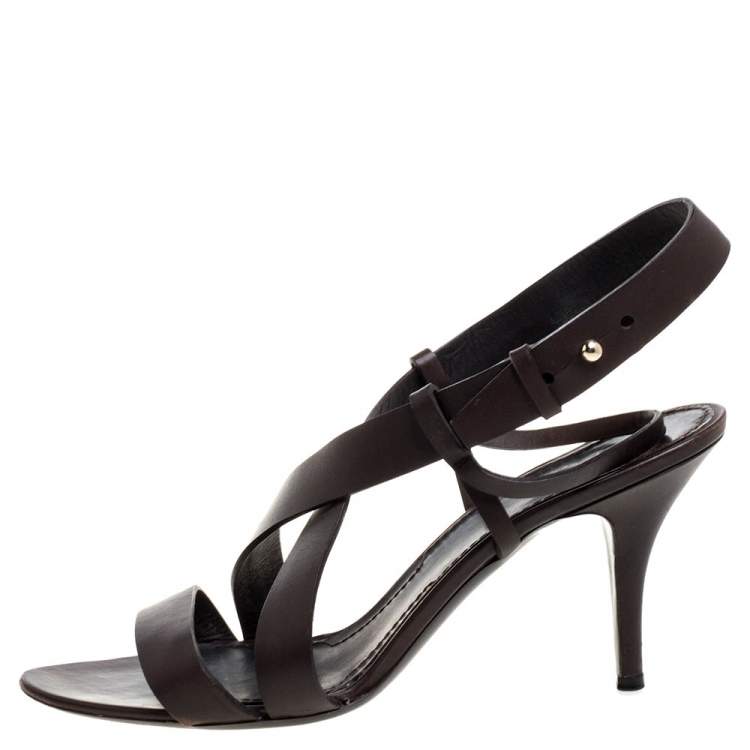 مملوكة مسبقًا Givenchy Dark Brown Leather Ankle Strap Sandals Size 39