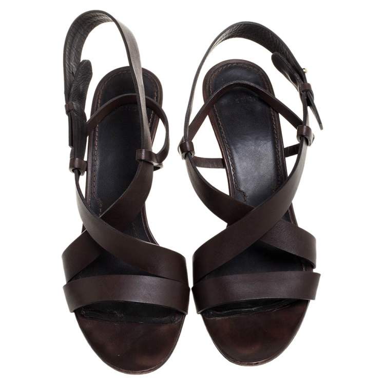 مملوكة مسبقًا Givenchy Dark Brown Leather Ankle Strap Sandals Size 39