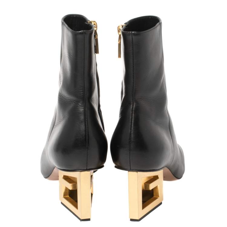 Pre Owned Givenchy Black Leather G Heel Ankle Boots Size 39