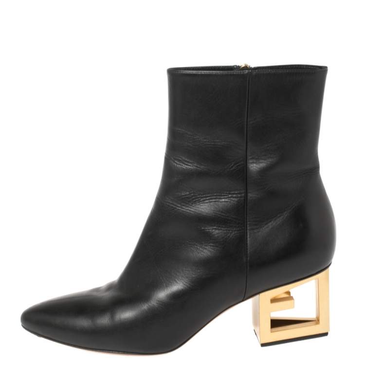 Pre Owned Givenchy Black Leather G Heel Ankle Boots Size 39