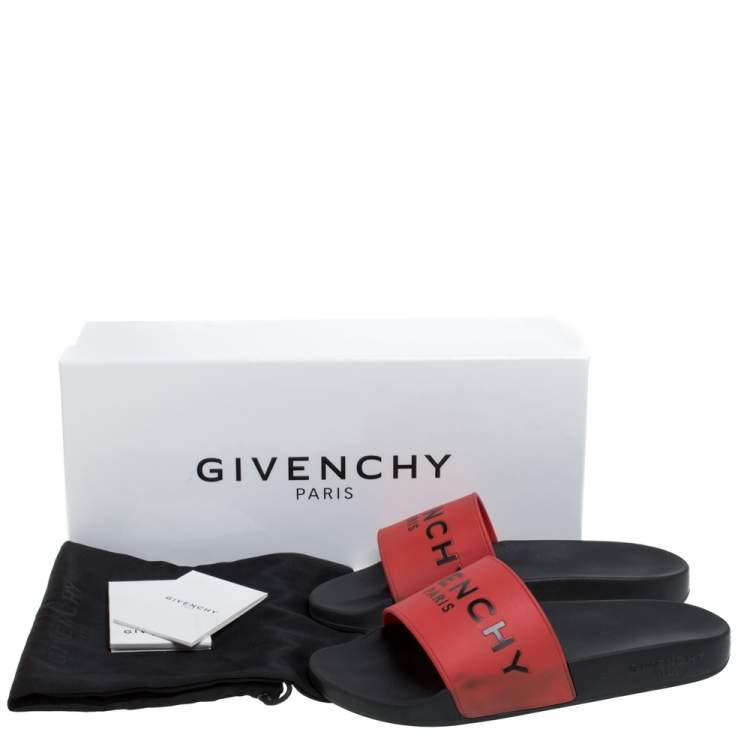 مملوكة مسبقًا Givenchy Red Rubber Logo Flat Slide Sandals Size 38