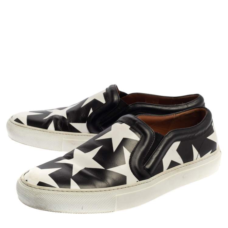 Pre Owned Givenchy Black And White Leather Star Print Skate Slip On Sneakers Size 39