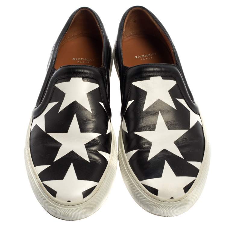 Pre Owned Givenchy Black And White Leather Star Print Skate Slip On Sneakers Size 39