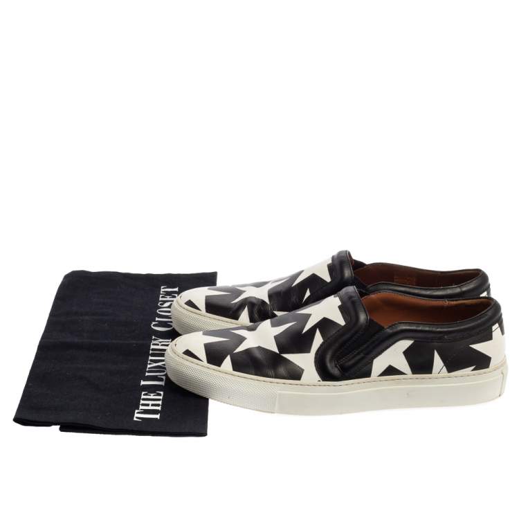 Pre Owned Givenchy Black And White Leather Star Print Skate Slip On Sneakers Size 39