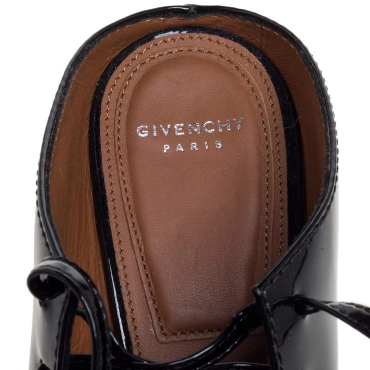 Pre Owned Givenchy Black Patent Leather Lace Wrap Mule Pumps Size 38