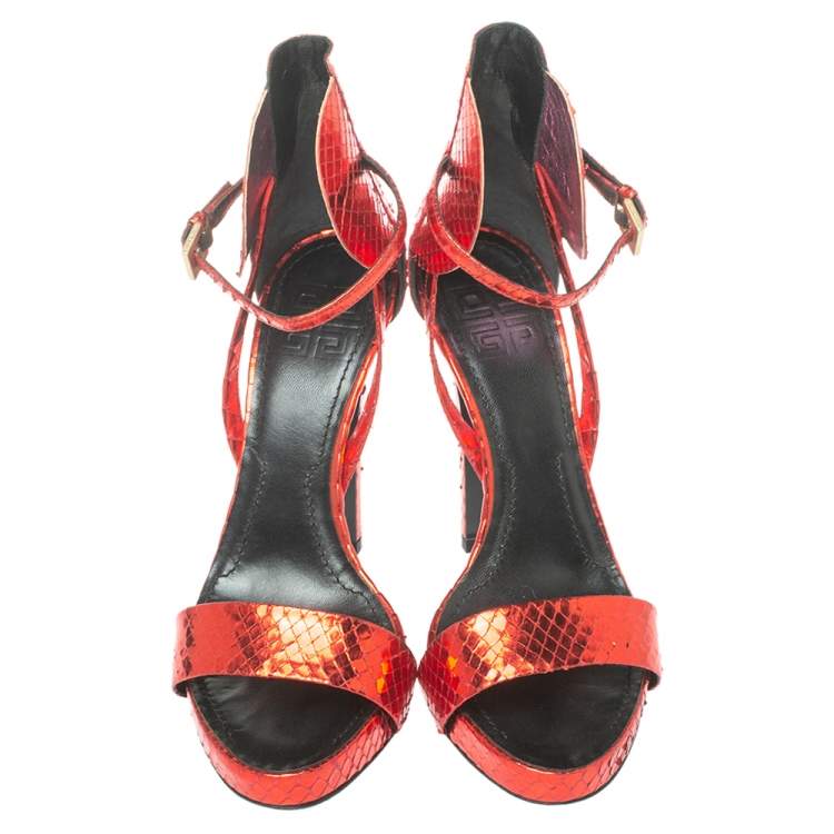 Pre Owned Givenchy Metallic Red Python Ankle Strap Sandals Size 39