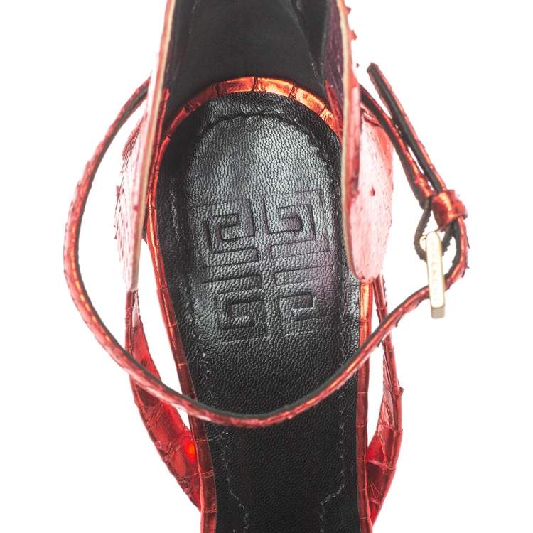 Pre Owned Givenchy Metallic Red Python Ankle Strap Sandals Size 39