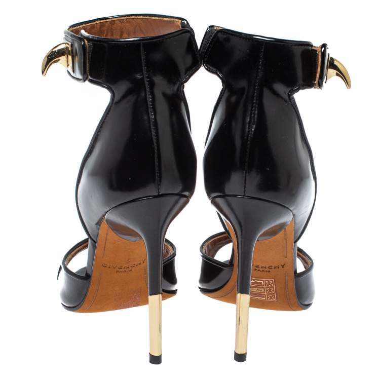 Pre Owned Givenchy Black Leather Sharklock Sandals Size 36