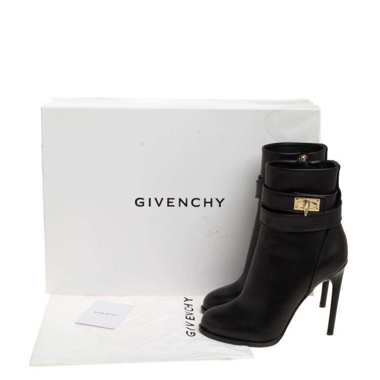 Pre Owned Givenchy Black Leather Shark Lock High Heel Ankle Boots Size 36