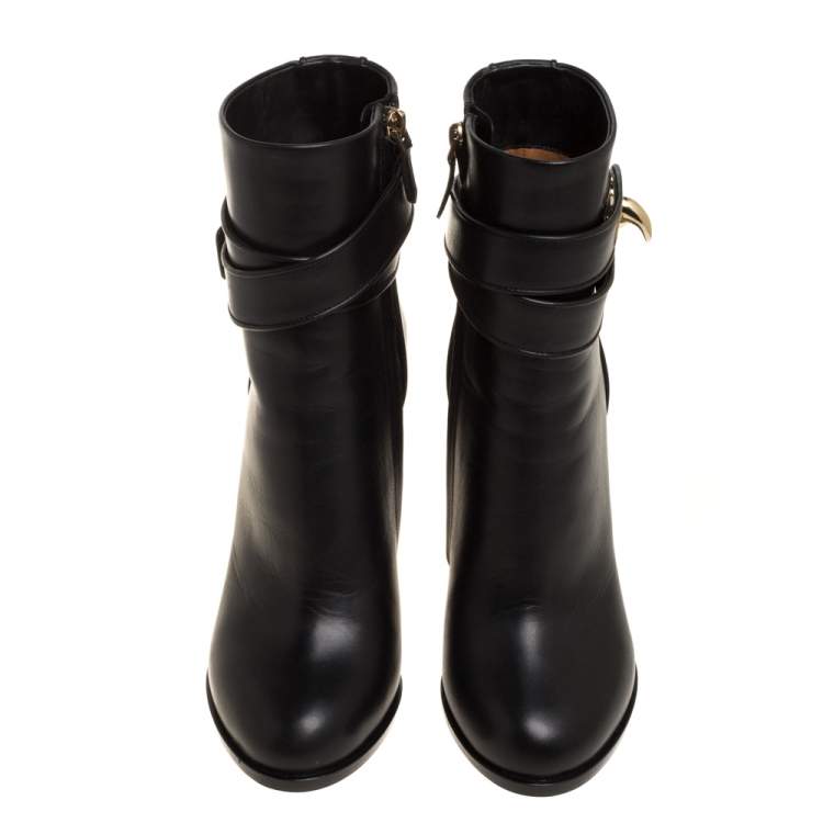 Pre Owned Givenchy Black Leather Shark Lock High Heel Ankle Boots Size 36