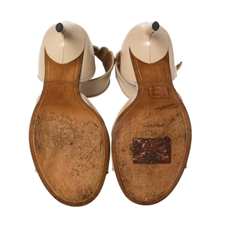 Pre Owned Givenchy Beige Leather Sharklock Sandals Size 37