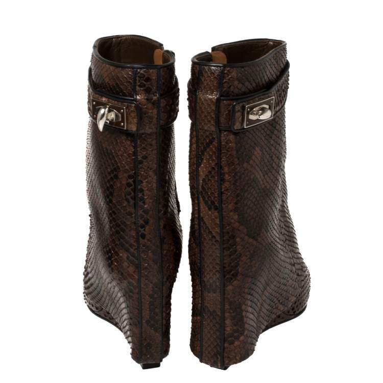 Pre Owned Givenchy Brown/Black Python Sharklock Ankle Boots Size 36