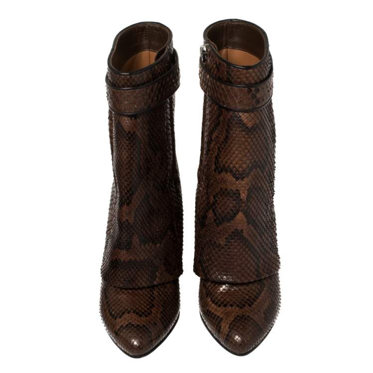 Pre Owned Givenchy Brown/Black Python Sharklock Ankle Boots Size 36