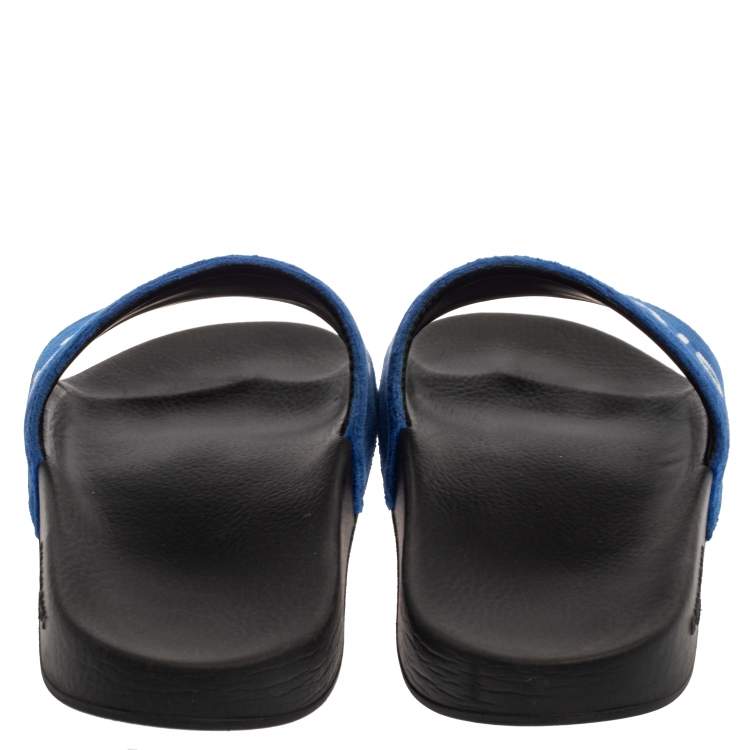Pre Owned Givenchy Blue/ White Velvet Logo Slide Flats Size 36