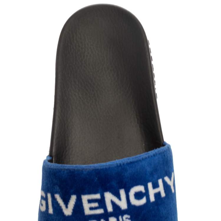 Pre Owned Givenchy Blue/ White Velvet Logo Slide Flats Size 36
