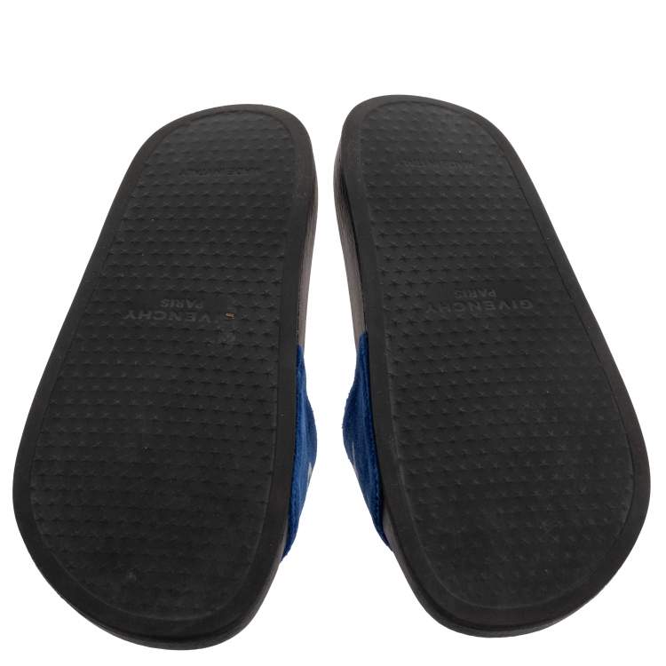 Pre Owned Givenchy Blue/ White Velvet Logo Slide Flats Size 36