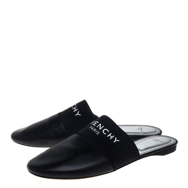 Pre Owned Givenchy Black Leather Flat Mules Size 38.5  