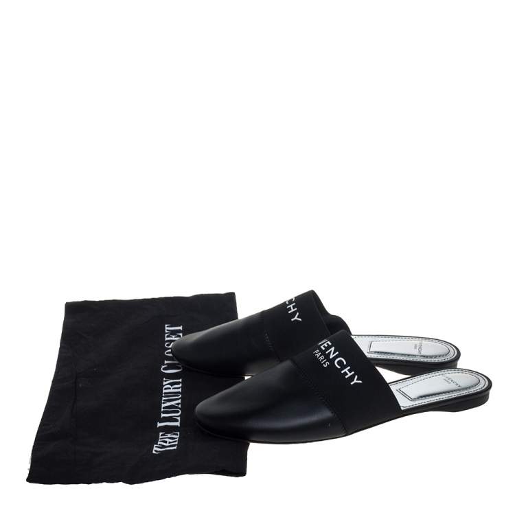 Pre Owned Givenchy Black Leather Flat Mules Size 38.5  