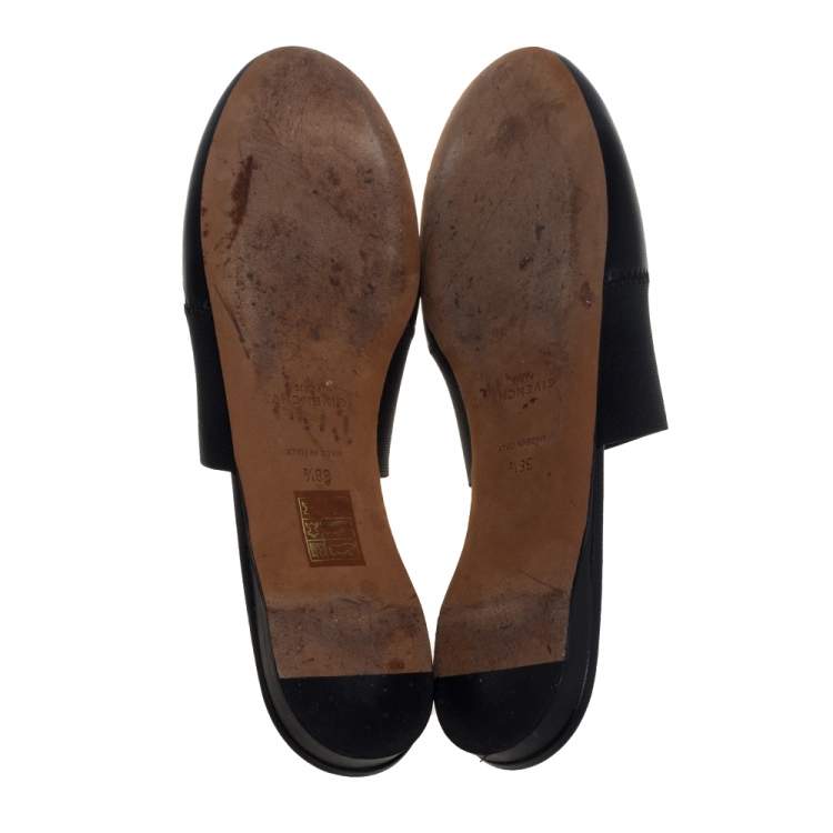 Pre Owned Givenchy Black Leather Flat Mules Size 38.5  