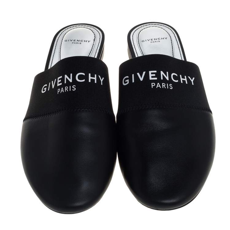 Pre Owned Givenchy Black Leather Flat Mules Size 38.5  