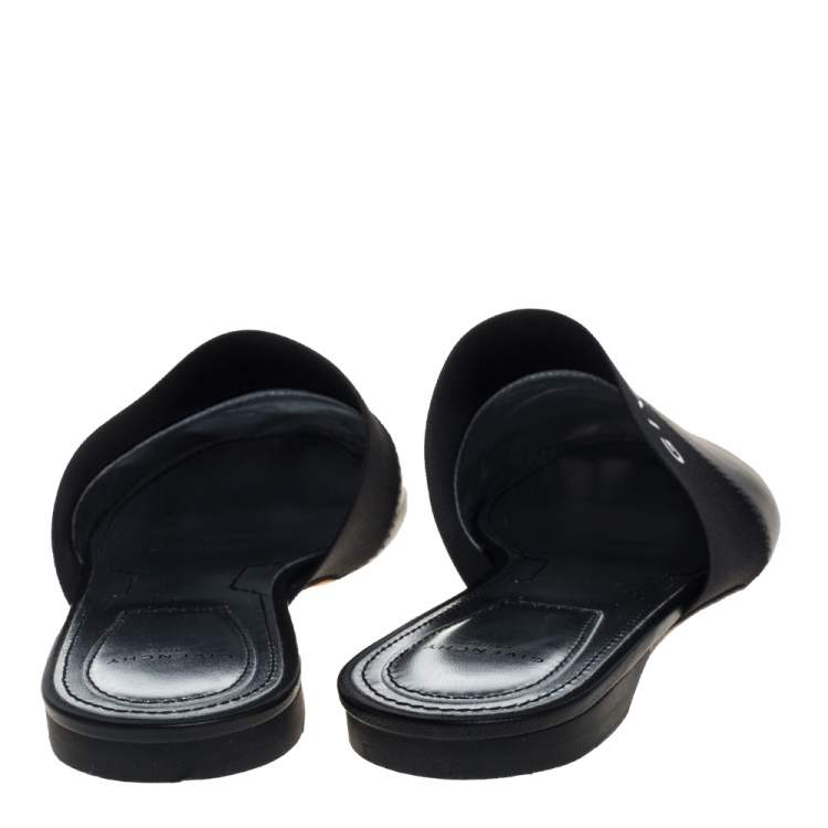 Pre Owned Givenchy Black Leather Flat Mules Size 38.5  
