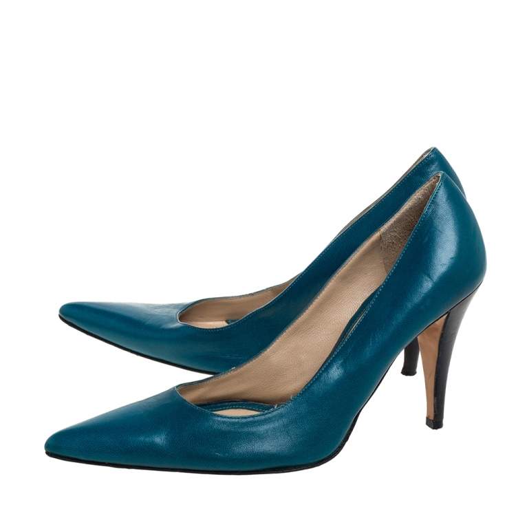 Pre Owned Givenchy Blue Leather Pointed Toe Pumps Size 36