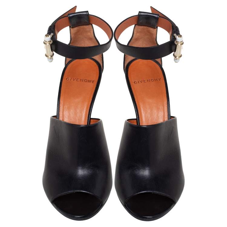 Pre Owned Givenchy Black Leather Ankle Strap Sandals Size 37