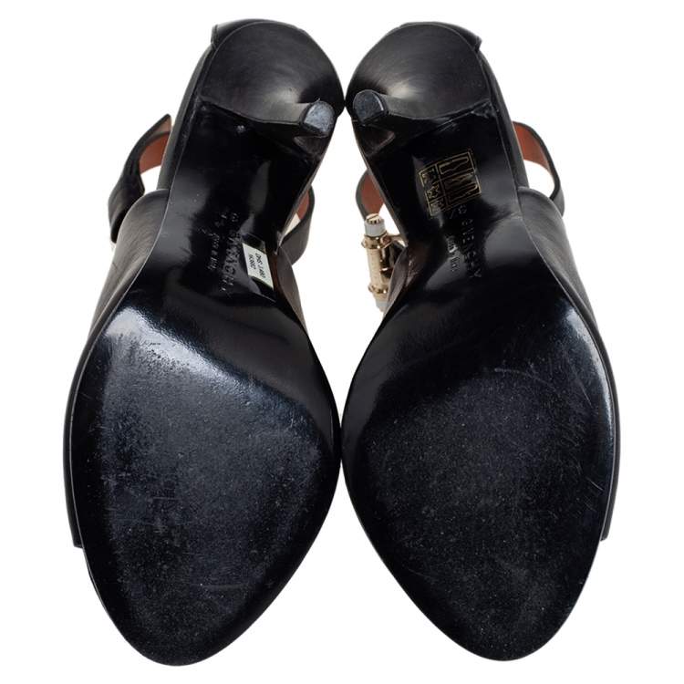 Pre Owned Givenchy Black Leather Ankle Strap Sandals Size 37