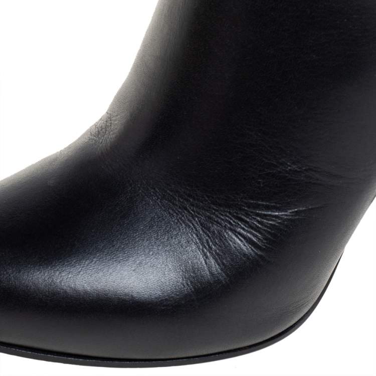 Pre Owned Givenchy Black Leather Gold Detailing Ankle Boots Size 39.5
