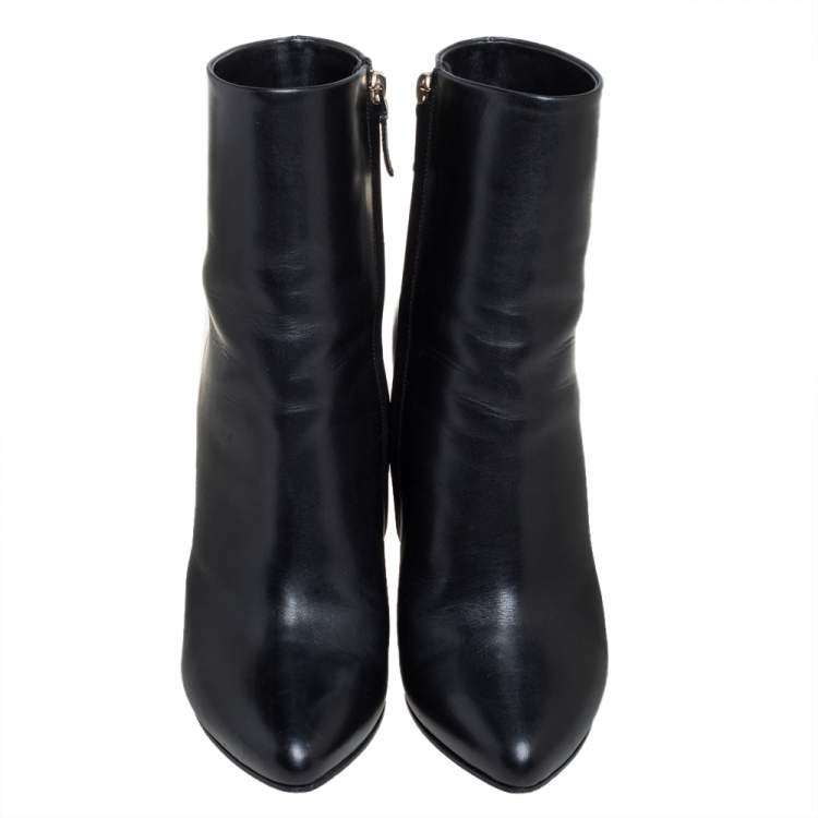 Pre Owned Givenchy Black Leather Gold Detailing Ankle Boots Size 39.5