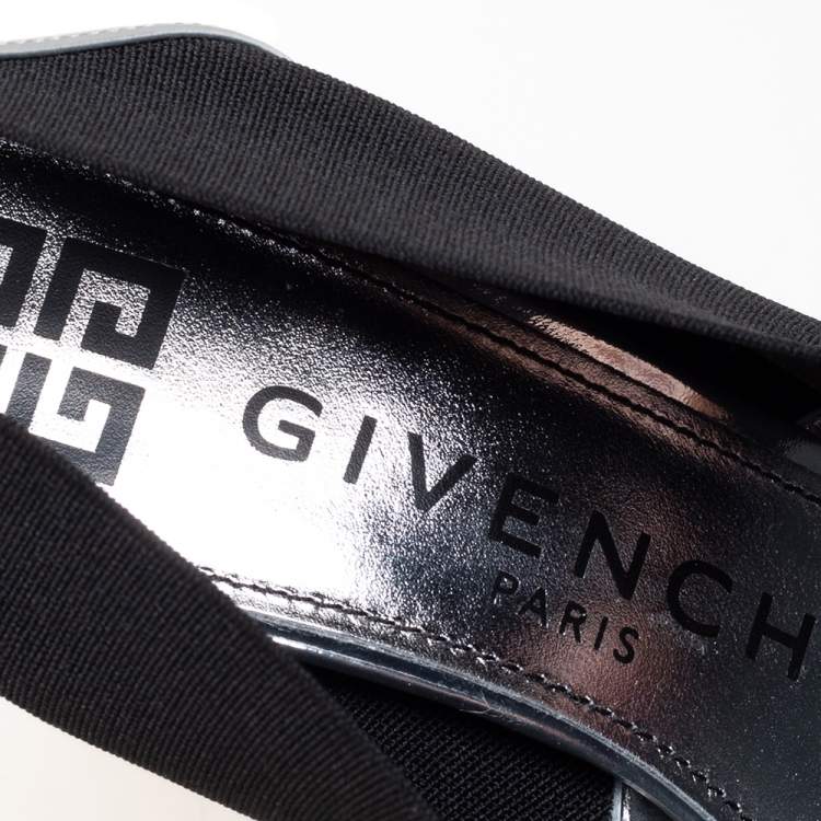 Pre Owned Givenchy Metallic Silver/Black Leather And Elastic Pointed Toe Pumps Size 37.5