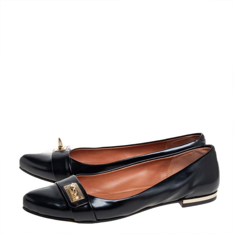 Pre Owned Givenchy Black Leather Shark Tooth Ballet Flats Size 40
