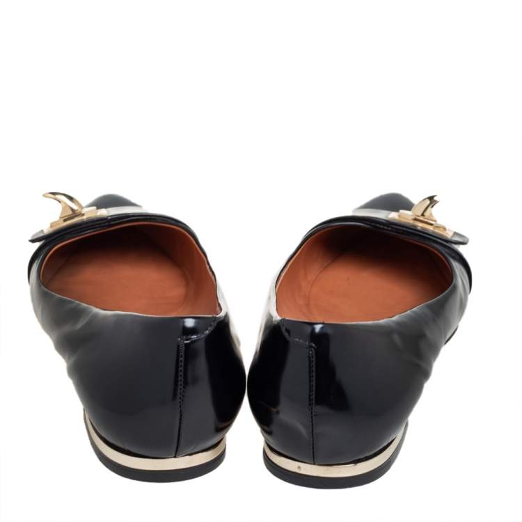 Pre Owned Givenchy Black Leather Shark Tooth Ballet Flats Size 40