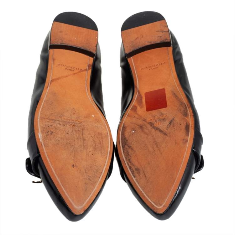 Pre Owned Givenchy Black Leather Shark Tooth Ballet Flats Size 40