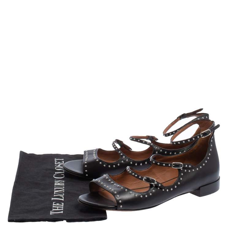 Pre Owned Givenchy Black Leather Studded Ankle Strap Sandals Size 41