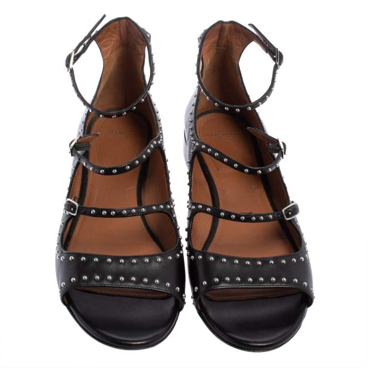 Pre Owned Givenchy Black Leather Studded Ankle Strap Sandals Size 41