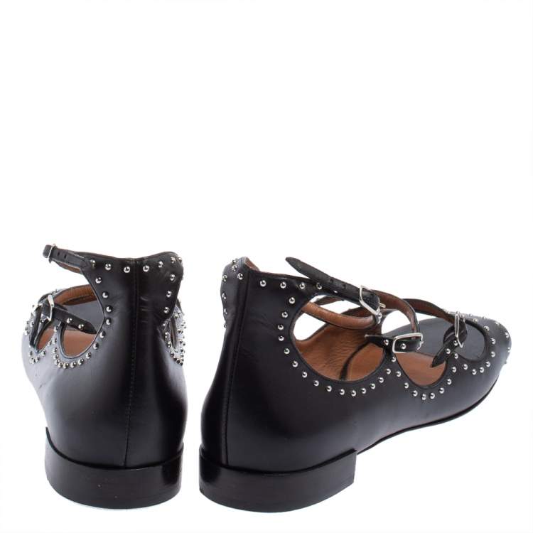 Pre Owned Givenchy Black Leather Studded Ankle Strap Sandals Size 41