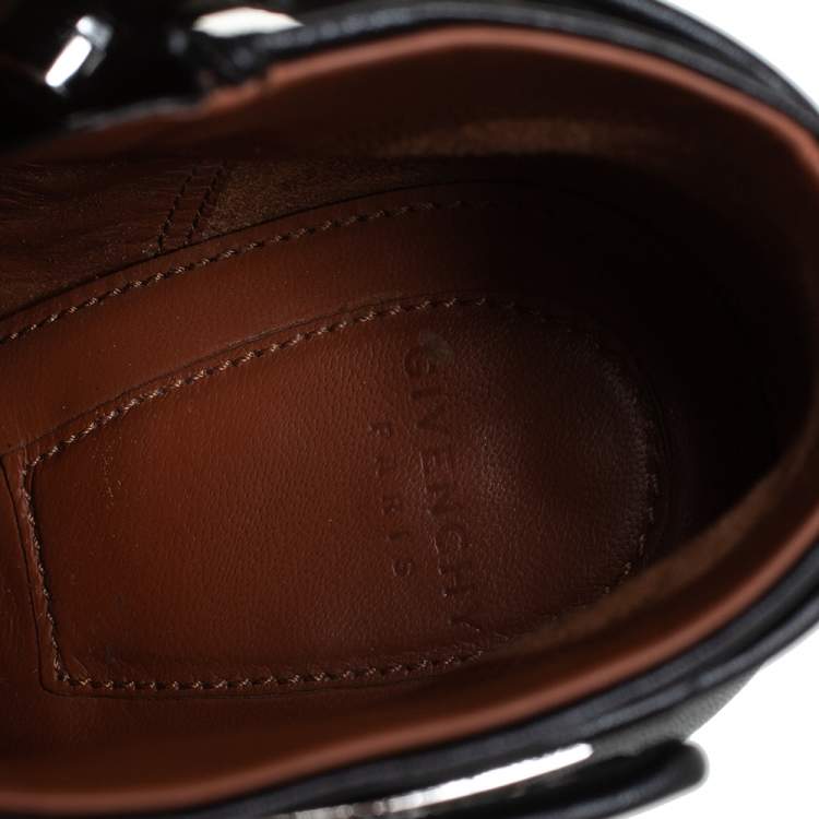 Pre Owned Givenchy Black Leather Shark Lock High Heel Ankle Boots Size 36.5