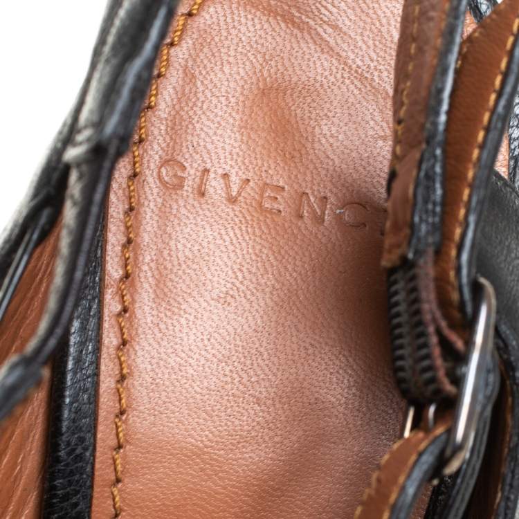Pre Owned Givenchy Black Leather Peep Toe Slingback Sandals Size 38