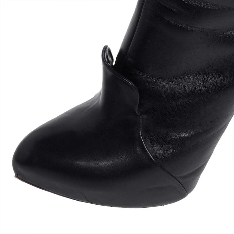 Pre Owned Givenchy Black Leather Knee Length Boots Size 39