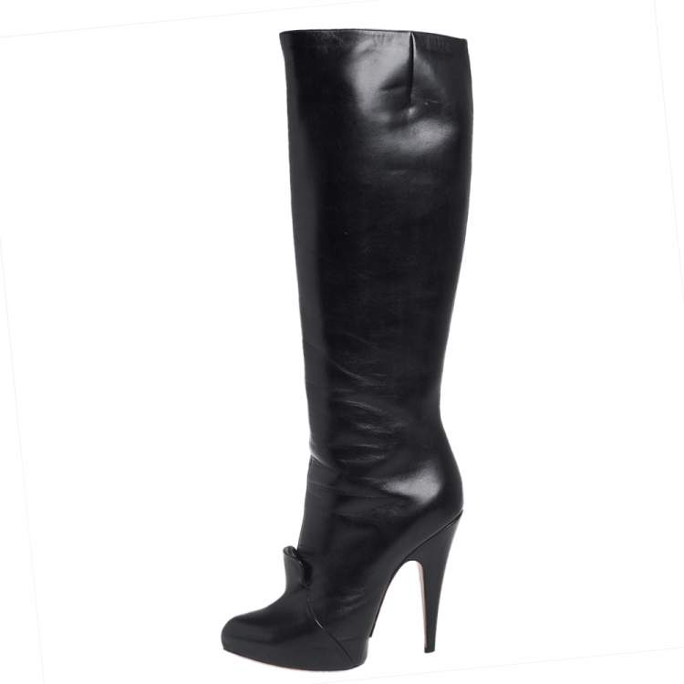 Pre Owned Givenchy Black Leather Knee Length Boots Size 39