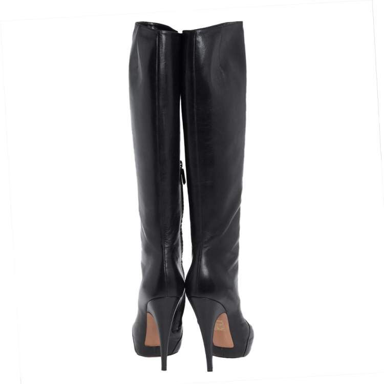 Pre Owned Givenchy Black Leather Knee Length Boots Size 39