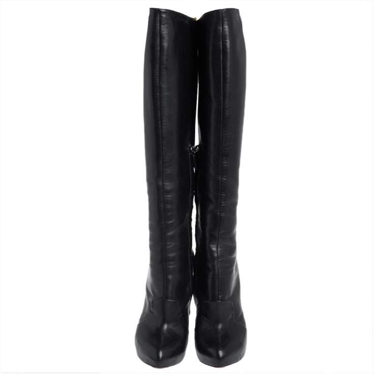 Pre Owned Givenchy Black Leather Knee Length Boots Size 39
