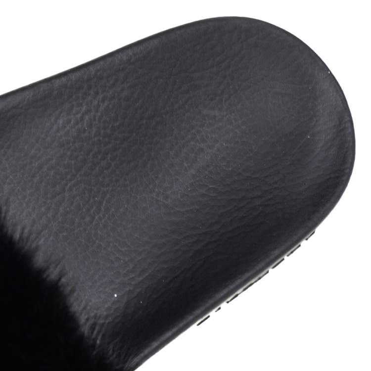 Pre Owned Givenchy Black Mink Fur Flat Slides Size 38