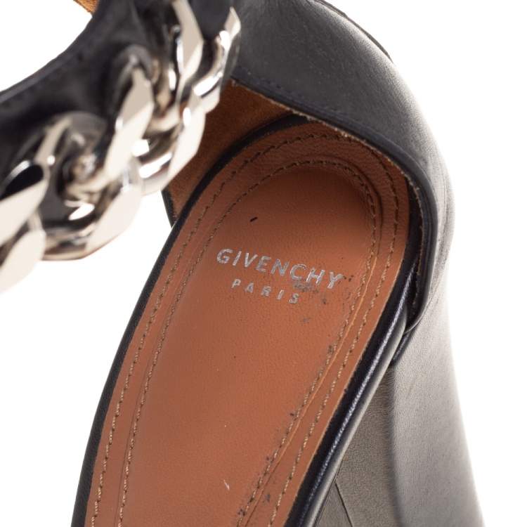 Pre Owned Givenchy Black Leather Chain Detail Ankle Cuff Sandals Size 40
